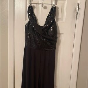 Boston Proper Black Sequin Ruched Jumpsuit